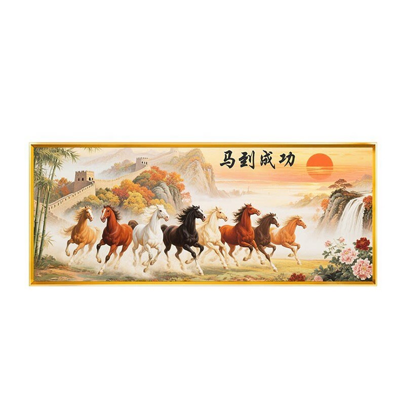 马到成功十字绣2026新款线绣满绣八骏图客厅高级感精准印花全绣