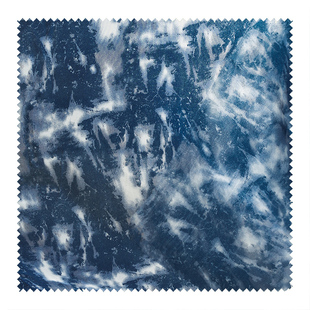 海蓝白色扎染半透雪纺布料 创意肌理图案汉服裙子服装设计师面料