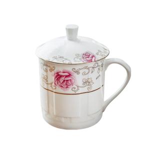 民生逐鹿陶瓷水杯带盖杯子家用高温瓷定制办公室专用会议茶杯套装