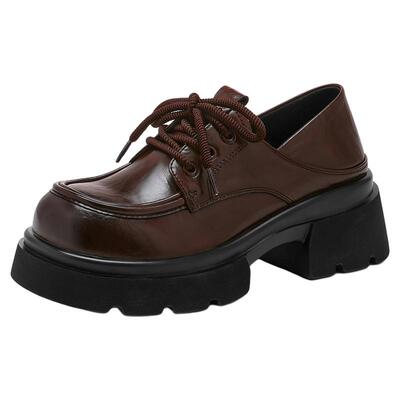 星期六厚底乐福鞋女款黑色小皮鞋