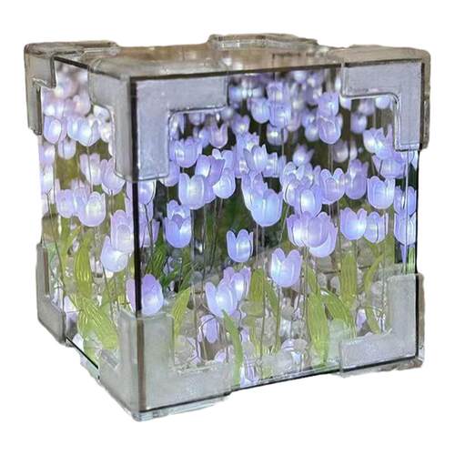 魔方郁金香花海小夜灯手工diy材料镜子花束礼品送女生日礼物成品