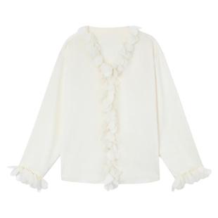 PAPERLLL辛间气质高级感花边V领法式上衣女设计宽松垂感长袖衬衫