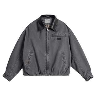 马登美式格雷系宽松撞色翻领底特律猎装工装夹克短外套上衣女士春