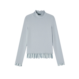 飞鸟和新酒设计感拼接内搭长袖T恤女2025冬季新款半高领显瘦上衣