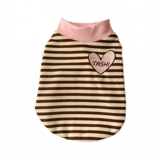 美拉德系德绒条纹打底衫比熊泰迪狗狗衣服宠物背心秋冬季2024新款