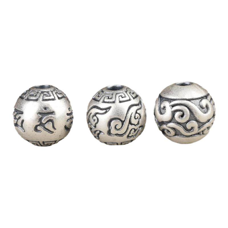 S999纯银足银真银祥云回纹六字如意散珠DIY男女手链挂件配件隔珠