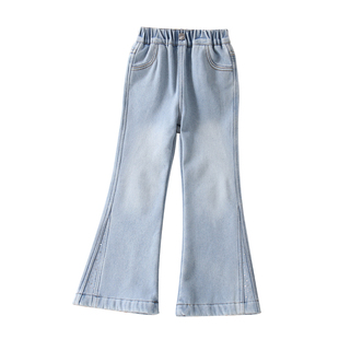 牛仔裤女童裤子秋冬外穿2025年超好看中大童潮洋气加绒软微喇叭裤