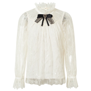 La Koradior拉珂蒂秋季法式蕾丝气质优雅上衣白色打底衫外穿时尚