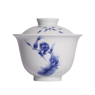 茶与器小桥窑王步青花画风手绘青花瓷单翠珍藏联名款二才盖碗盖杯