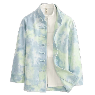 唐装男中国风男装中式手工盘扣上衣男青年潮流彩虹扎染春季外套男