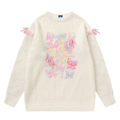 设计感马海毛圆领针织衫男女