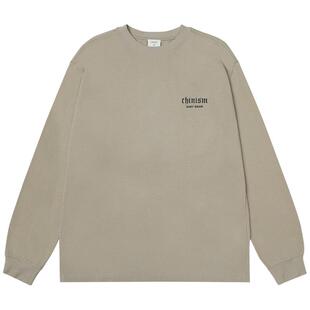 CHINISM丨黑色植绒字母印花长袖T恤男新款简约男士纯棉打底衫上衣