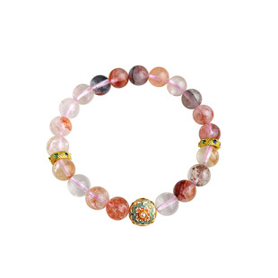 天然红草莓晶手链白水晶手串红胶花天然石文艺新中式礼物招桃花