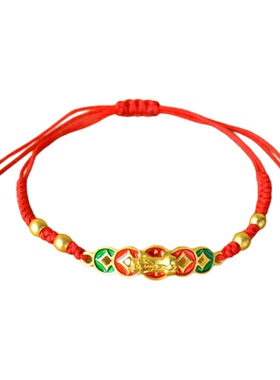 朱砂如意玫瑰花手绳本命年红绳