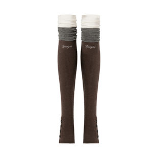 JYOSEI角色原创灰白棕拼接开衩过膝袜女辣妹古早味针织长筒堆堆袜