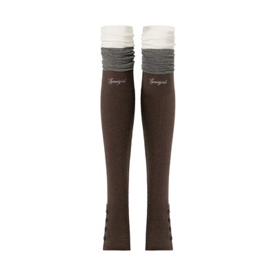 灰白棕过膝辣妹针织长筒堆堆腿袜