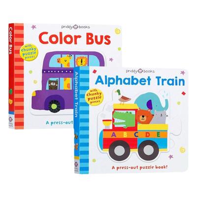 英文原版 Puzzle and Play Alphabet Train/Colour Bus 2册 拼图拼拼书 纸板操作书 低幼英语单词启蒙翻翻书