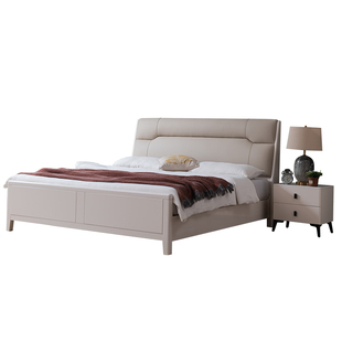 软包实木床现代简约全实木1.8米主卧床真皮软靠床1.5米高箱储物床