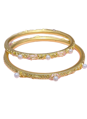 18K金新中式锦鲤珍珠莲花手镯女