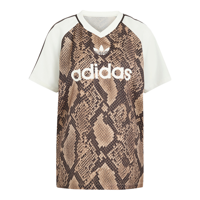 Adidas/阿迪达斯正品三叶草女士个性印花宽松V领运动T恤KX1897