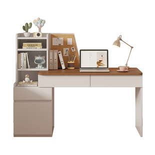 伸缩书桌书架一体桌子带抽屉电脑桌实木卧室家用学生写字桌学习桌