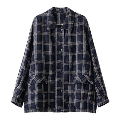 梭家｜春华秋实｜文艺范色织格纹亚麻西装春夏女宽松短外套气质