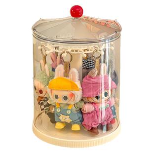 labubu展示盒旋转拉布布挂件收纳盒透明挂毛绒玩偶搪胶娃娃防尘罩