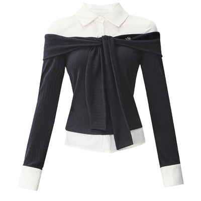 易碎商店扭结针织衬衫长袖上衣