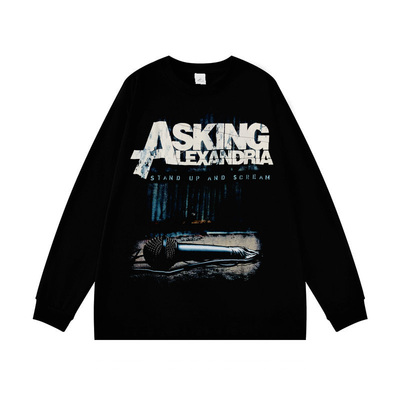 ASKING ALEXANDRIA摇滚乐队印花长袖T恤男黑色痞帅上衣打底春秋冬
