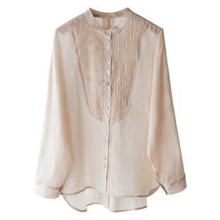 印计谷羽轻薄透气苎麻衬衫女夏天显瘦高级感上衣纯色半裙套装F596