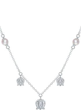 周六福项链女幸福摇铃珍珠链坠S925银小众本命年礼物送女友