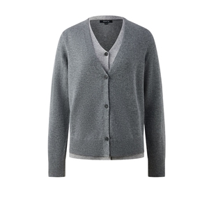 【绵羊毛+山羊绒】PRICH时尚假两件V领针织开衫冬新款上衣女