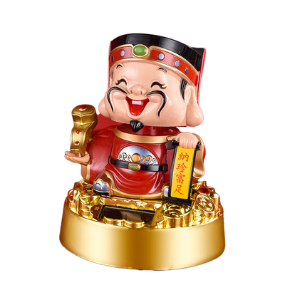 财神爷汽车摆件太阳能自动摇头