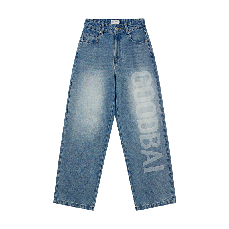 GOODBAI logo同色大印花经典直筒牛仔裤