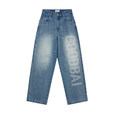 GOODBAI logo同色大印花经典直筒牛仔裤