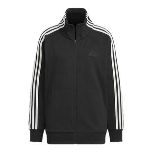 adidas阿迪达斯新款女生针织立领夹克外套运动休闲三条纹黑JN0759