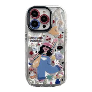 韩国涂鸦可爱女孩适用iphone14/15pro苹果17手机壳16创意12pro小众13promax全包防摔保护套油画风羽纱高级感
