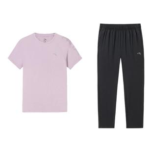 安踏速干套装丨跑步短袖长裤两件套女夏季透气吸汗训练妈妈运动服