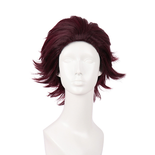 潼漫鬼灭之刃灶门炭治郎假发 渐变酒红色反翘短发动漫cosplay假毛