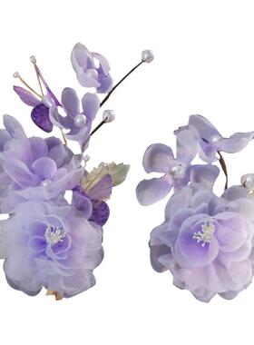 古风绢纱花朵发夹手工