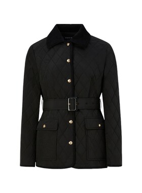 【中空保暖】PRICH时尚复古灯芯绒拼接保暖菱格棉服冬女