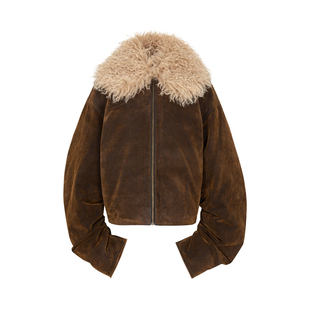 COZYDOLL斯拉夫风白鸭绒复古水洗抽褶廓形可拆卸毛领派克羽绒服女