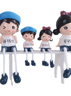 田园吊脚娃娃可爱一家四口小摆件