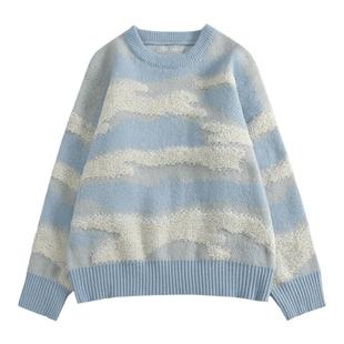 GOGOSOON毛巾绣拼接毛衣男新款2025秋冬外套圆领套头无帽青少年感