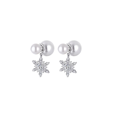 银色雪花珍珠款耳钉女
