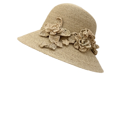 2026春夏新款高品质拉菲草手工花朵草帽女旅游度假遮阳渔夫帽太阳