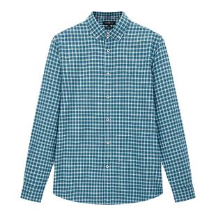 德鲨秋季新款长袖衬衫男青年棉质格子上衣服男装打底衬衣