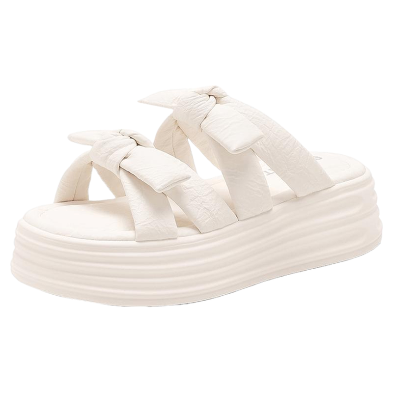 星期六蝴蝶结一字拖女厚底2025新款夏季外穿仙女风减龄软底凉拖鞋