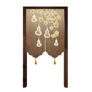 新中式门帘家用四季半截式遮挡帘卧室帘厨房卫生间隔断帘半帘纱帘