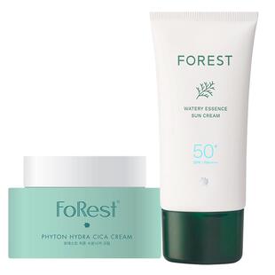 绿手指Forest提拉紧致小绿瓶面霜50ml spf50精华防晒霜80ml组合装